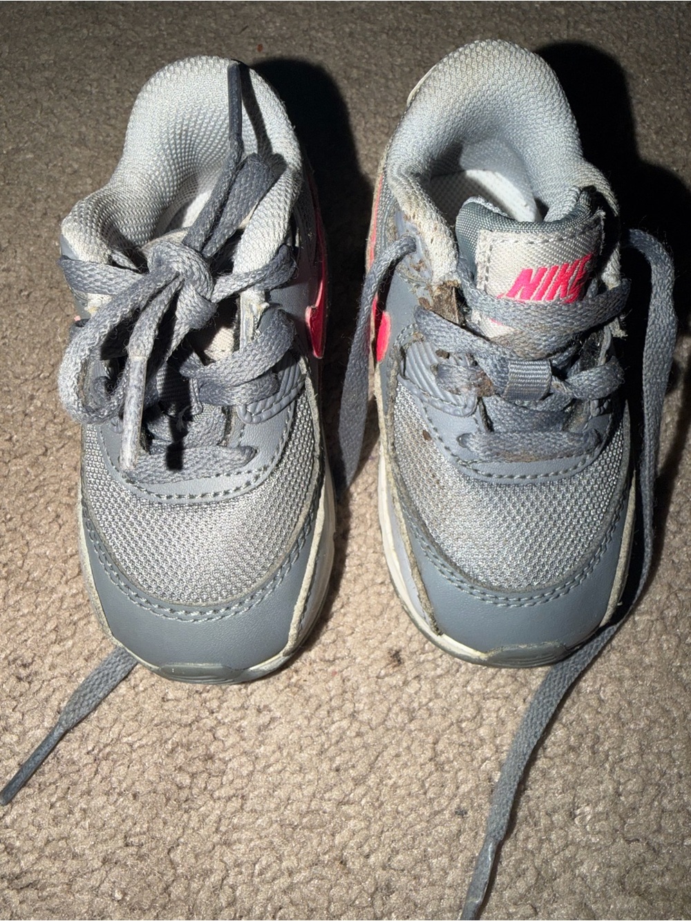 Nike Toddler Gray Sneakers with Pink Swoosh